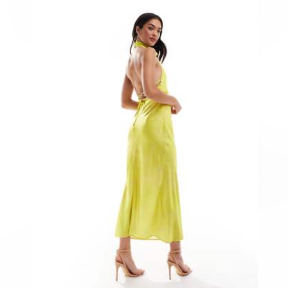 ASOS Backless Halter Slip Dress in Lemon Yellow